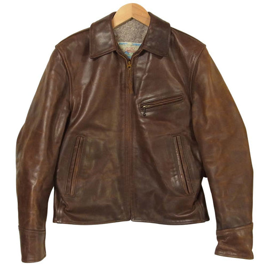 AERO LEATHER エアロレザー HALF BELT HORSEHIDE ハーフ ベルト ホースハイド ライダース エアロ立ち ジャケット ブラウン系 36【中古】