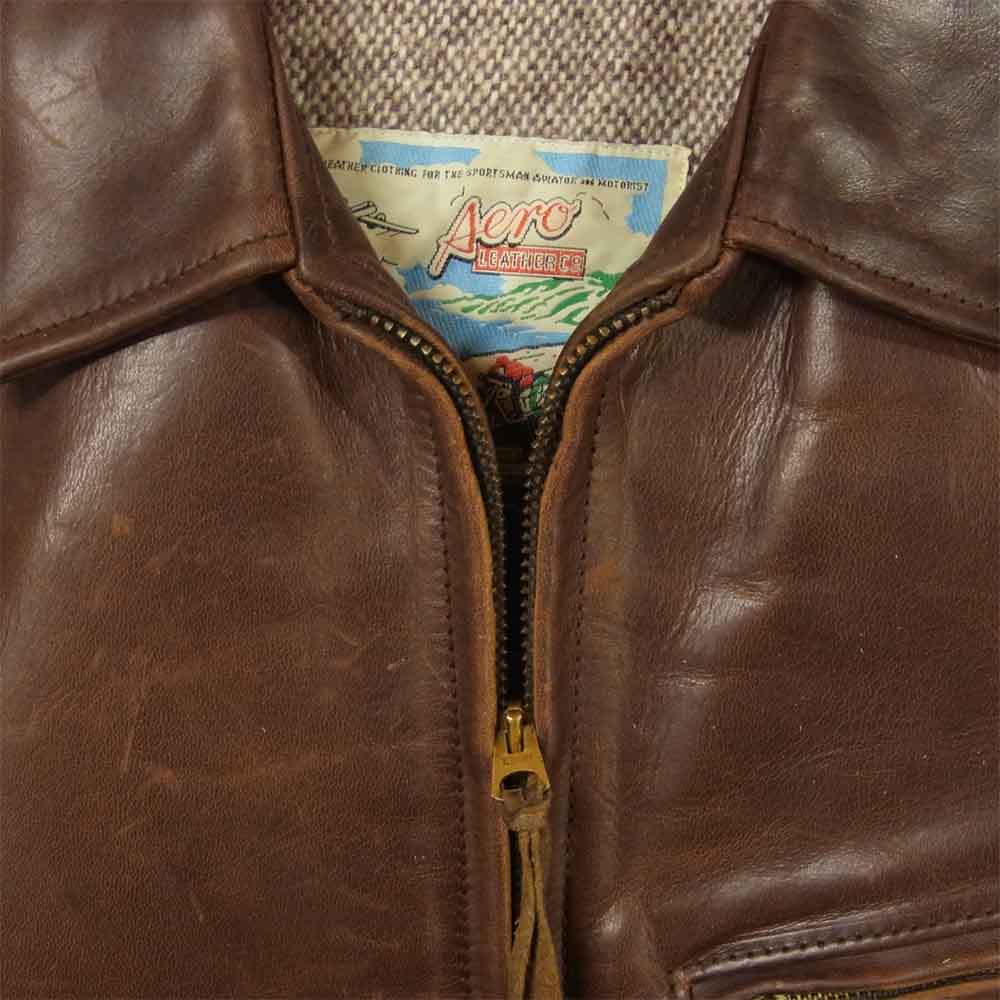 AERO LEATHER エアロレザー HALF BELT HORSEHIDE ハーフ ベルト ホースハイド ライダース エアロ立ち ジャケット ブラウン系 36【中古】