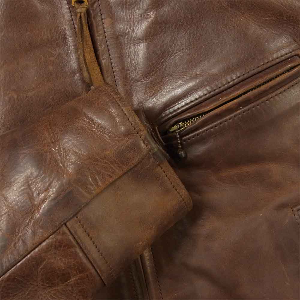 AERO LEATHER エアロレザー HALF BELT HORSEHIDE ハーフ ベルト ホースハイド ライダース エアロ立ち ジャケット ブラウン系 36【中古】