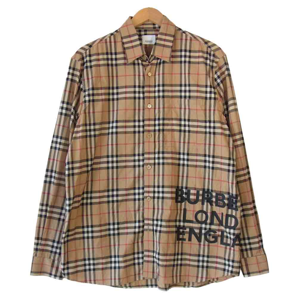 BURBERRY バーバリー 19AW Sandor ロゴ チェック オーバーサイズ シャツ ベージュ系 M【美品】【中古】