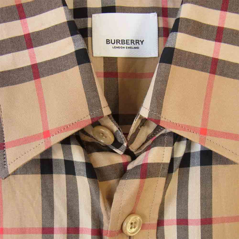 BURBERRY バーバリー 19AW Sandor ロゴ チェック オーバーサイズ シャツ ベージュ系 M【美品】【中古】