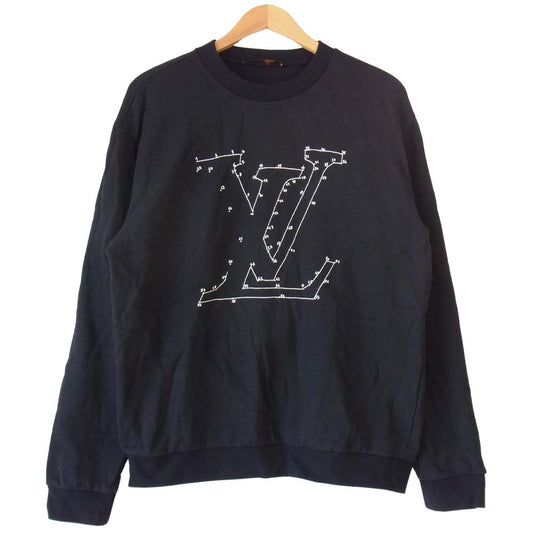 LOUIS VUITTON ルイ・ヴィトン 1A84LQ 国内正規品 LV ステッチ プリント エンブロイダリー スウェット ブラック系 L【美品】【中古】