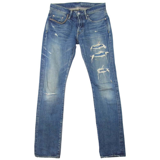 HYSTERIC GLAMOUR ヒステリックグラマー 0251AP11 ダメージリペア PF加工 ペイント ヴィンテージ デニムパンツ インディゴブルー系 W29【中古】