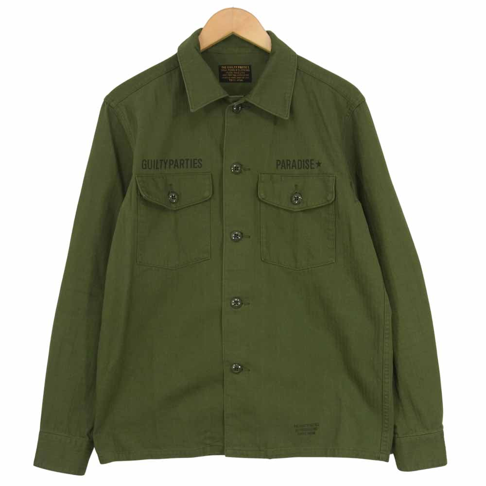 WACKO MARIA ワコマリア ARMY SHIRT (TYPE-1) ヘリンボーン アーミー シャツ カーキ系 L【中古】