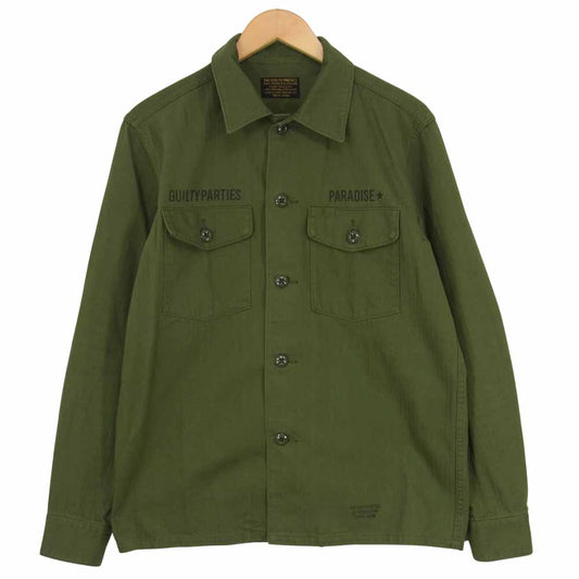 WACKO MARIA ワコマリア ARMY SHIRT (TYPE-1) ヘリンボーン アーミー シャツ カーキ系 L【中古】