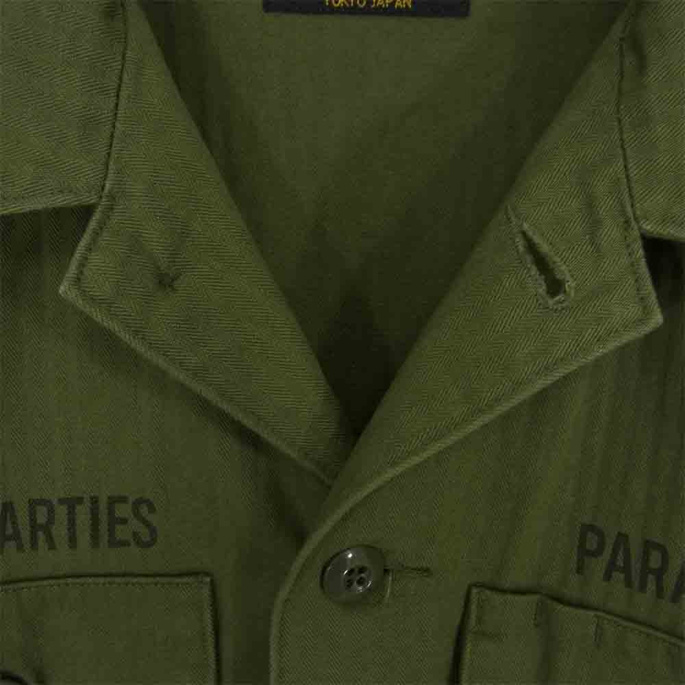 WACKO MARIA ワコマリア ARMY SHIRT (TYPE-1) ヘリンボーン アーミー シャツ カーキ系 L【中古】