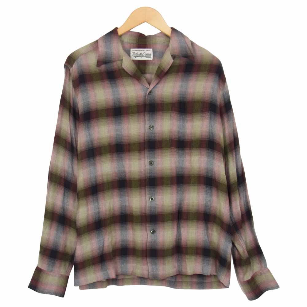 WACKO MARIA ワコマリア オープンカラー レーヨン チェックシャツ カーキ系 M【美品】【中古】