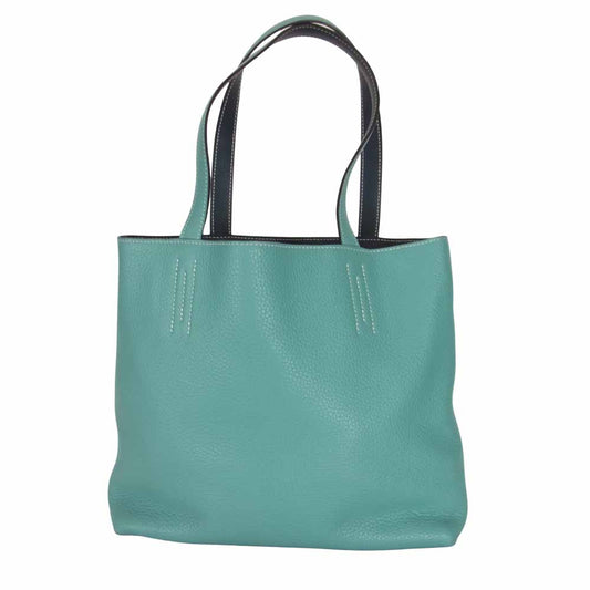 HERMES エルメス ドゥブルサンス 28 T刻印 トートバッグ ターコイズブルー系【中古】
