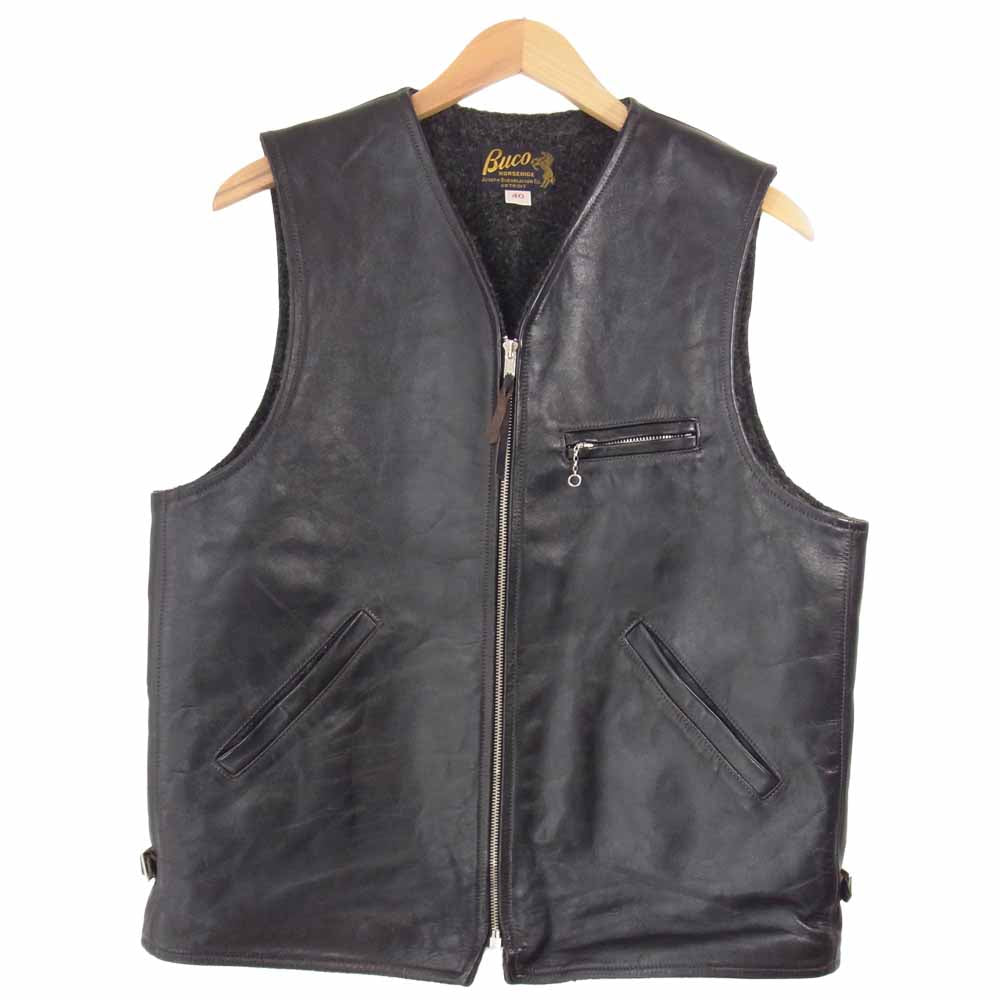 The REAL McCOY'S ザリアルマッコイズ BJ20101 BUCO LEATHER ALPACA VEST ブコ ホースハイド アルパカ裏 ベスト ブラック系 40【美品】【中古】