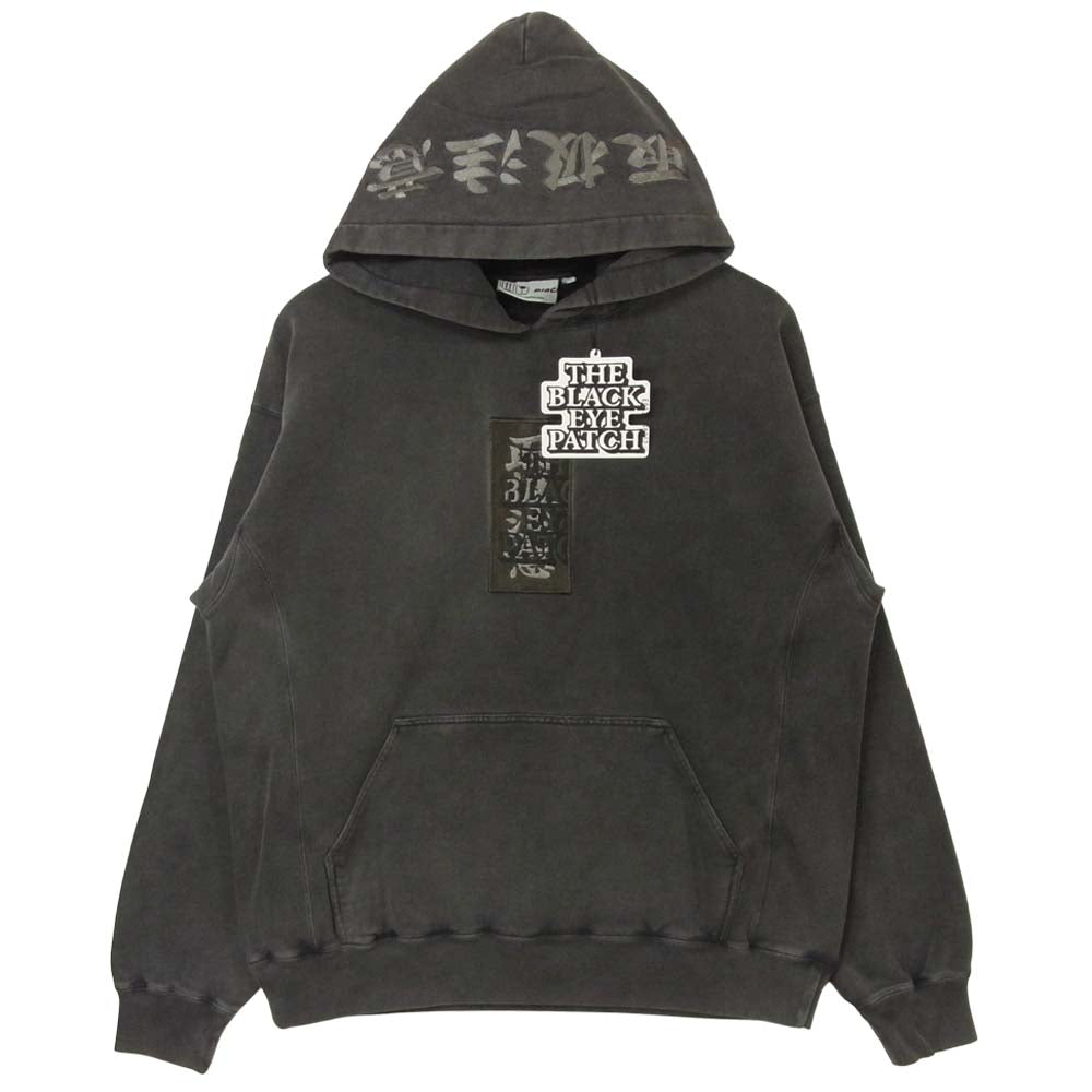 ブラックアイパッチ 20AW BEPFW20EI24 LABEL HOODED SWEATSHIRT 取扱注意プリント プルオーバー パーカー グレー系 L【新古品】【未使用】【中古】