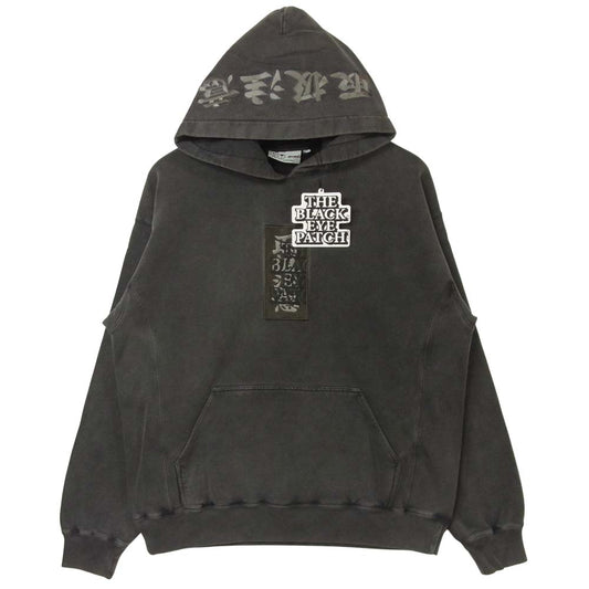 ブラックアイパッチ 20AW BEPFW20EI24 LABEL HOODED SWEATSHIRT 取扱注意プリント プルオーバー パーカー グレー系 L【新古品】【未使用】【中古】