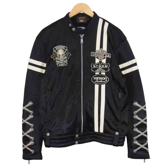 VANSON バンソン ナイロン シングル ライダース ジャケット ブラック系 XL【美品】【中古】