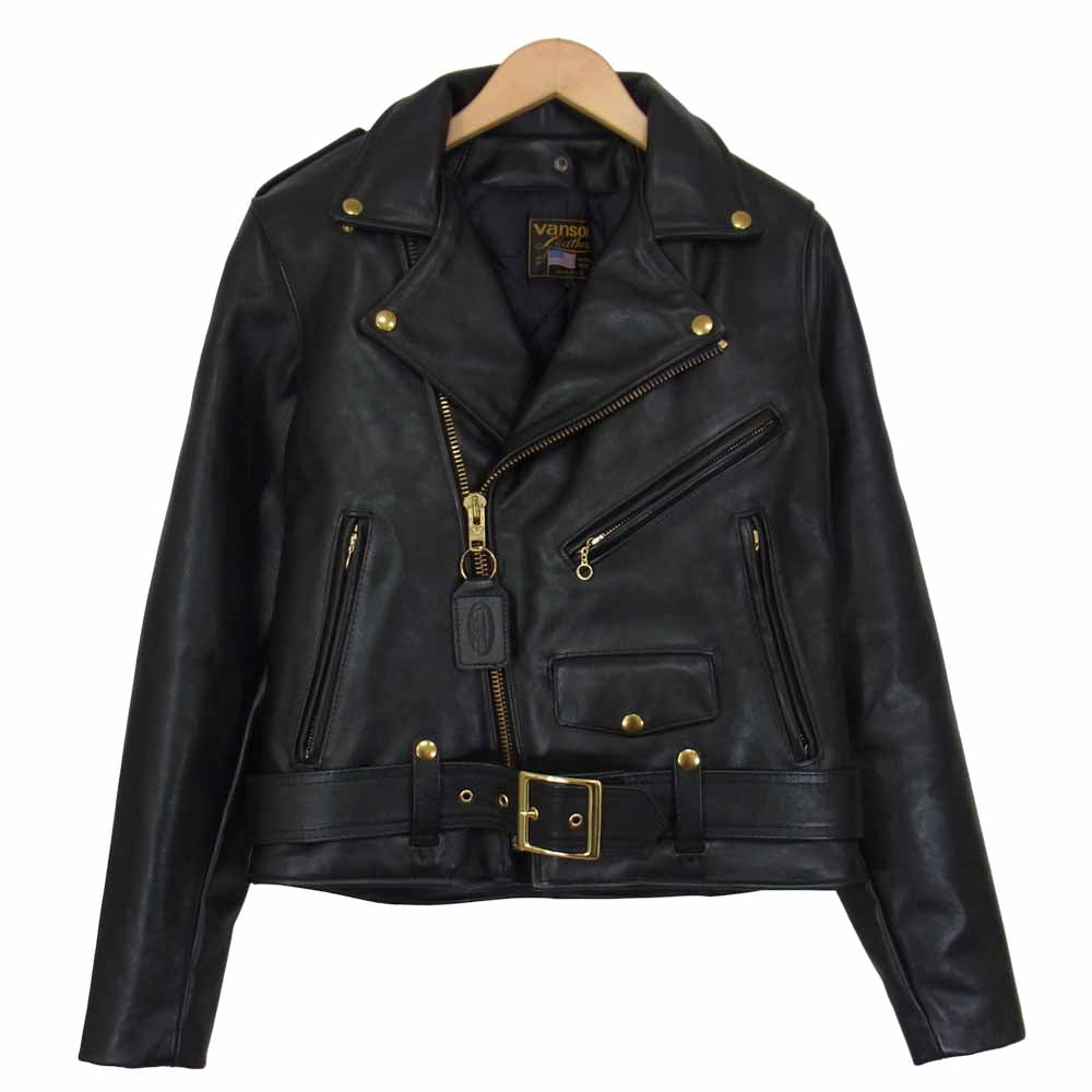 VANSON バンソン C2 レザー ダブル ライダース ジャケット ブラック系 38【美品】【中古】
