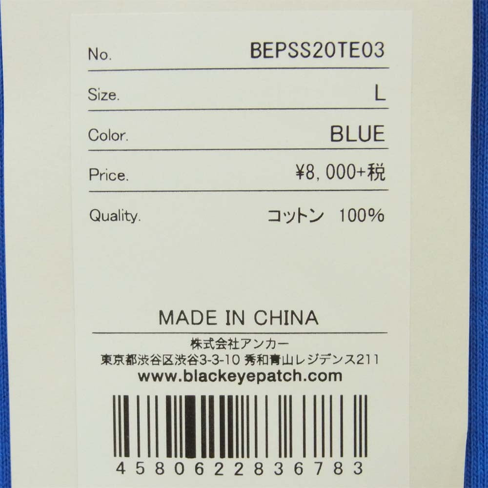 ブラックアイパッチ 20SS BEPSS20TE03 Wheelz Tee ホイールイズ ティー 半袖 Tシャツ ブルー系 L【新古品】【未使用】【中古】