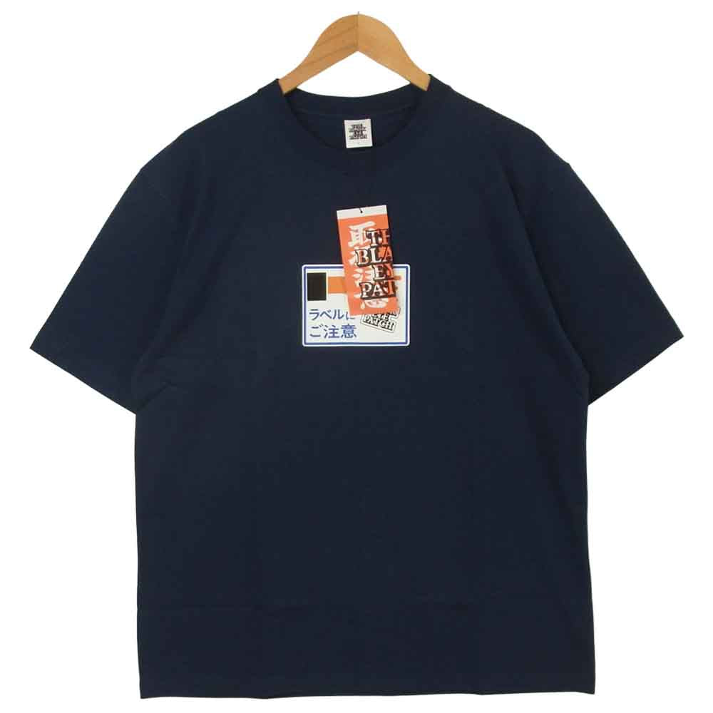 ブラックアイパッチ 21SS BEPSS21TE06 LABEL CAUTION TEE ラベル プリント 半袖 Tシャツ ダークネイビー系 L【新古品】【未使用】【中古】