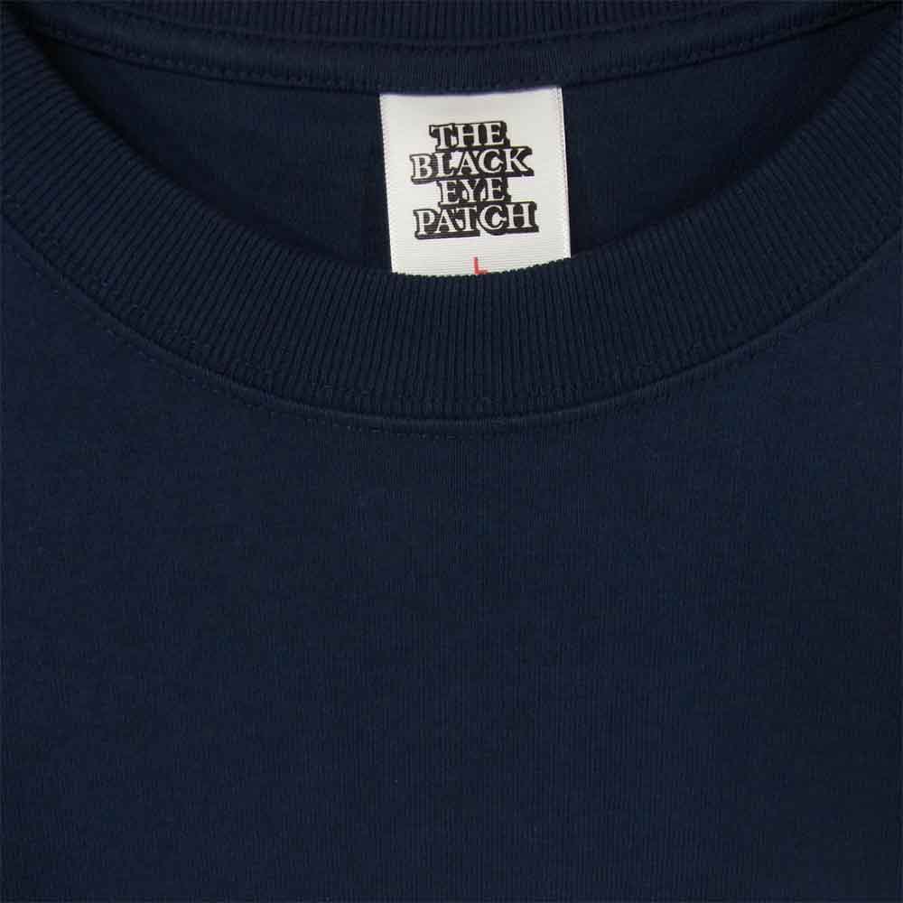 ブラックアイパッチ 21SS BEPSS21TE06 LABEL CAUTION TEE ラベル プリント 半袖 Tシャツ ダークネイビー系 L【新古品】【未使用】【中古】