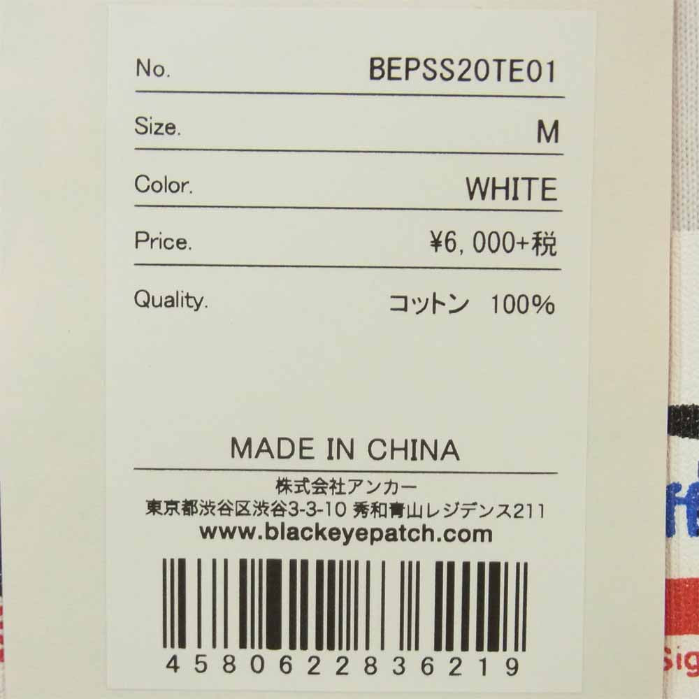 ブラックアイパッチ 20SS BEPSS20TE01 LABEL TEE ラベル 半袖 Tシャツ ホワイト系 M【新古品】【未使用】【中古】
