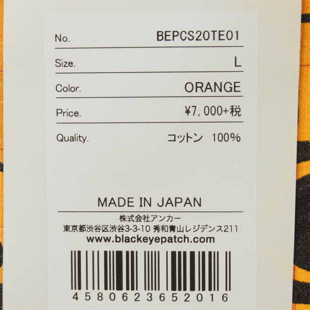 ブラックアイパッチ 20SS BEPCS20TE01 AS ADVERTISED LABEL TEE ラベル プリント 半袖 Tシャツ オレンジ系 L【新古品】【未使用】【中古】