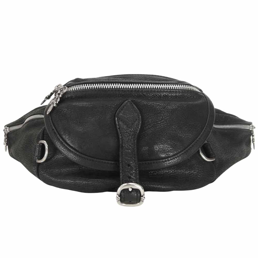CHROME HEARTS クロムハーツ（原本無） デストロイレザー スナットパック ウエストポーチ ブラック系【中古】
