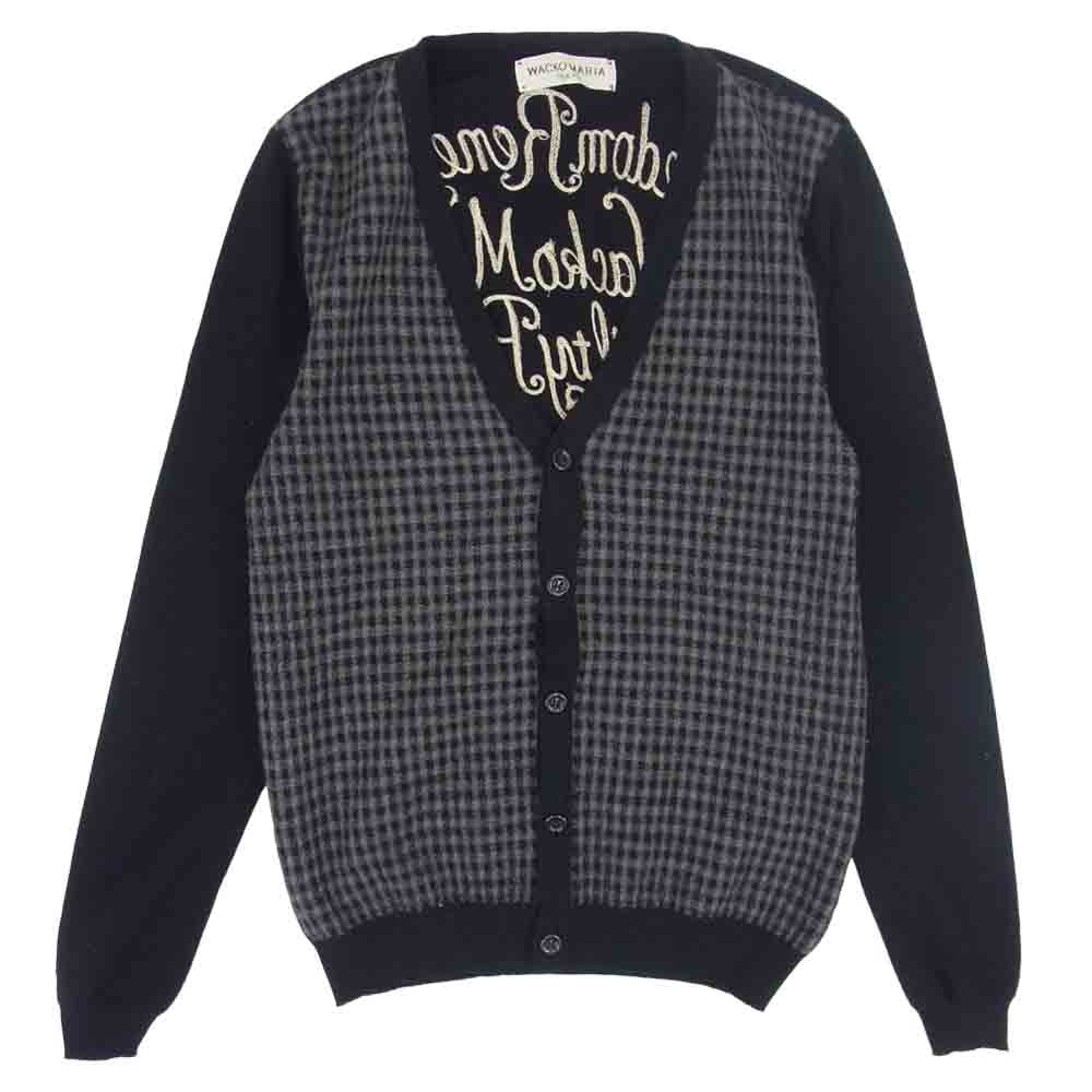 WACKO MARIA ワコマリア 背面ロゴ ウール ニット カーディガン ブラック系 グレー系 S【中古】