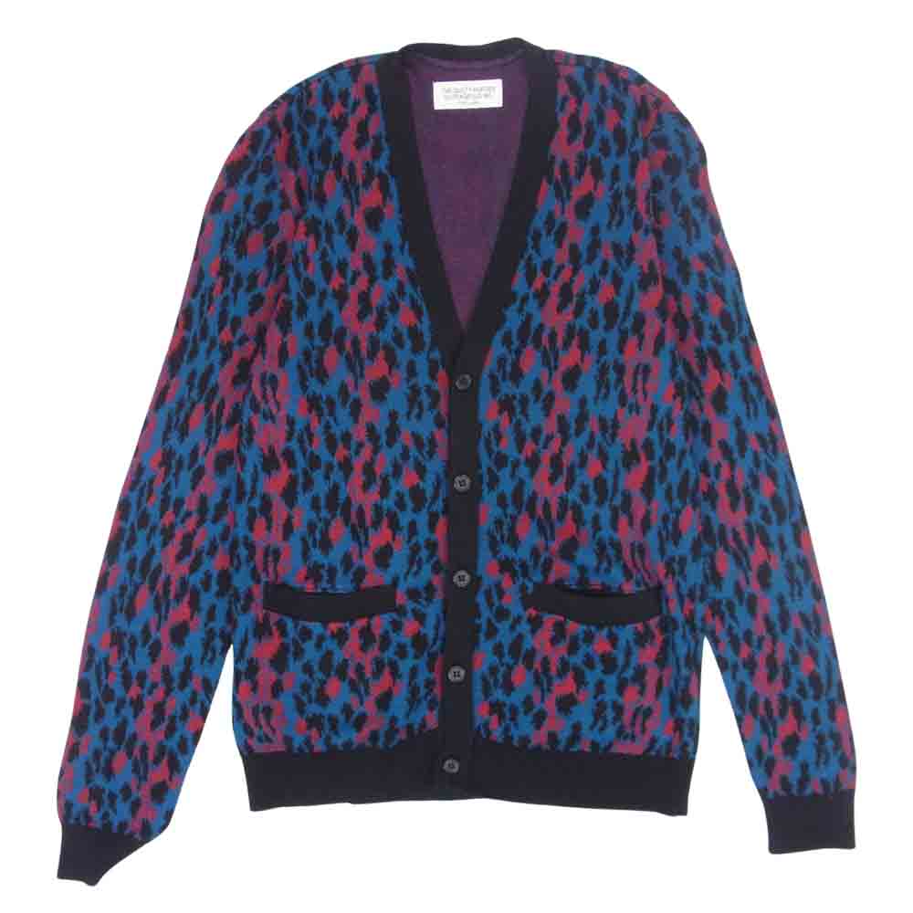 WACKO MARIA ワコマリア 13SS 13SS-KNT-03 シルク レオパード カーディガン ブルー系 レッド系 S【中古】