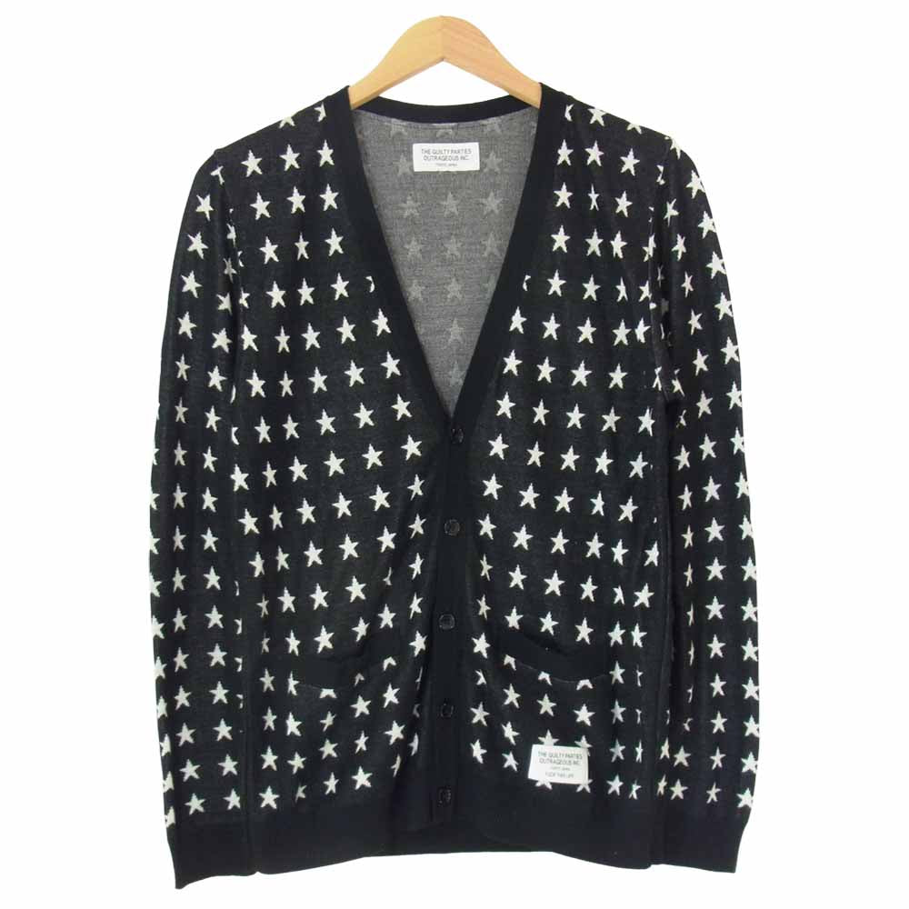 WACKO MARIA ワコマリア 15SS 15SS-KNT-14 STAR CARDIGAN シルク レーヨン スター カーディガン 黒×白 M【中古】