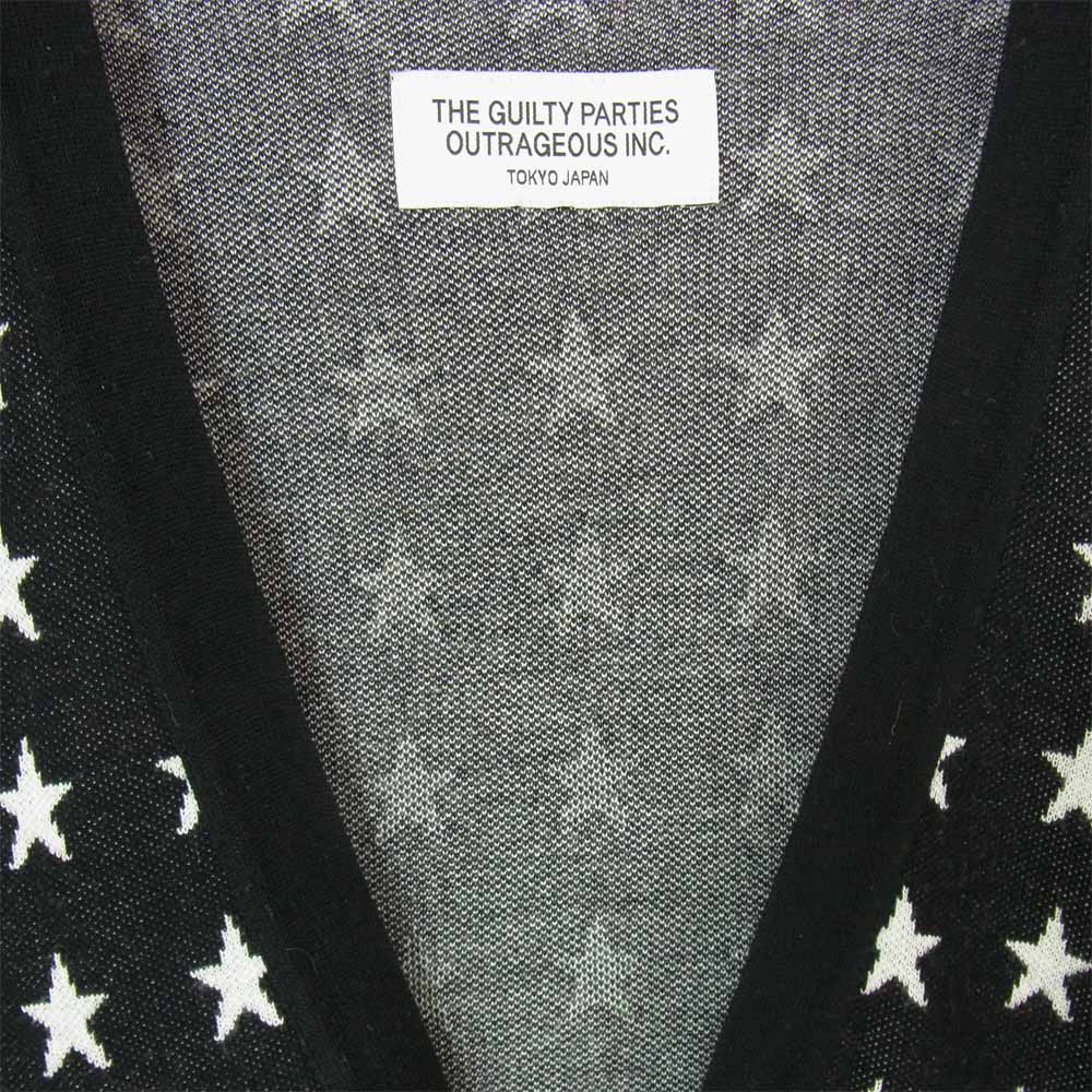 WACKO MARIA ワコマリア 15SS 15SS-KNT-14 STAR CARDIGAN シルク レーヨン スター カーディガン 黒×白 M【中古】