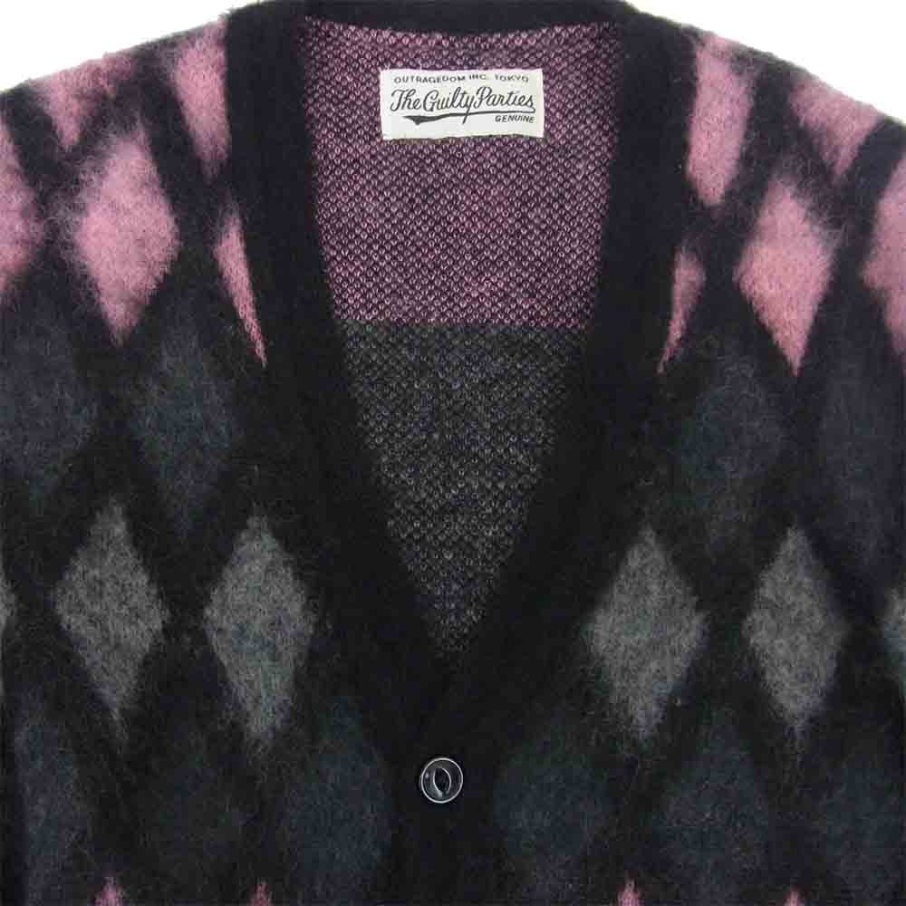 WACKO MARIA ワコマリア 14AW 14AW-KNT-04 アーガイル柄 モヘアカーディガン ブラック系 ピンク系 M【中古】