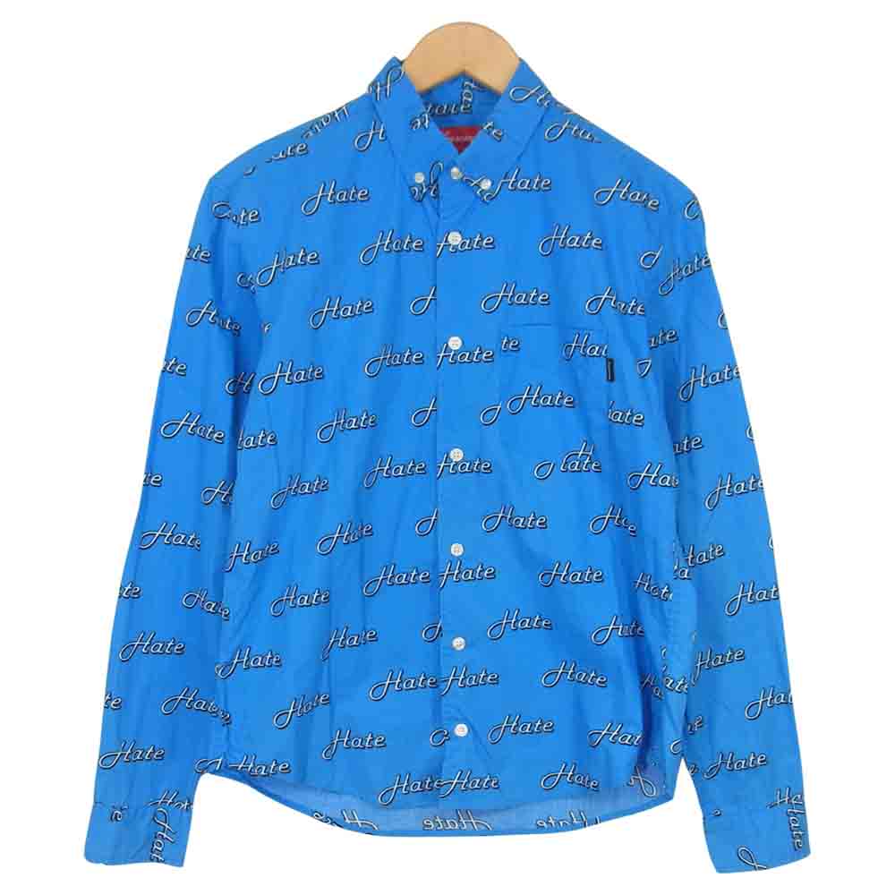 Supreme シュプリーム 13AW hate shirt 総柄 長袖 シャツ ブルー系 S【中古】