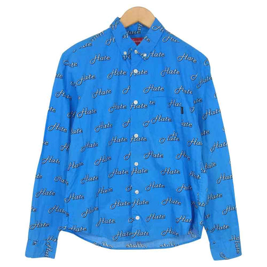 Supreme シュプリーム 13AW hate shirt 総柄 長袖 シャツ ブルー系 S【中古】