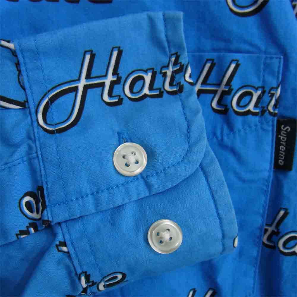 Supreme シュプリーム 13AW hate shirt 総柄 長袖 シャツ ブルー系 S