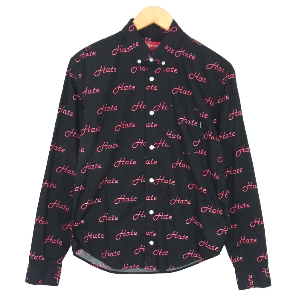 Supreme シュプリーム 13AW hate shirt 総柄 長袖 シャツ ブラック系 S【中古】