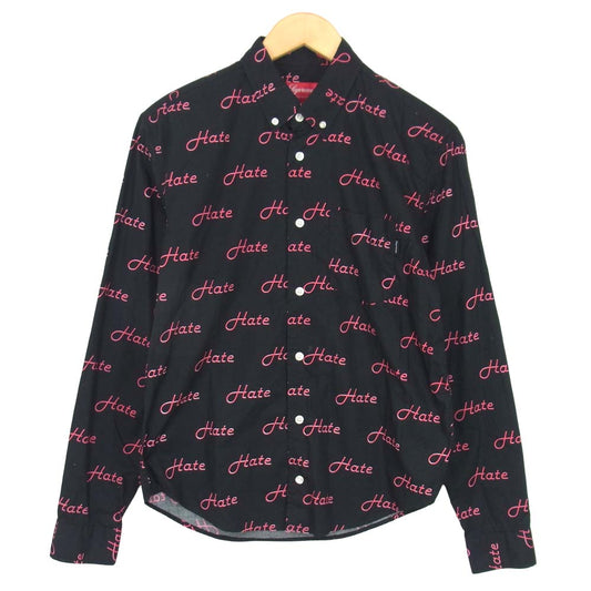 Supreme シュプリーム 13AW hate shirt 総柄 長袖 シャツ ブラック系 S【中古】