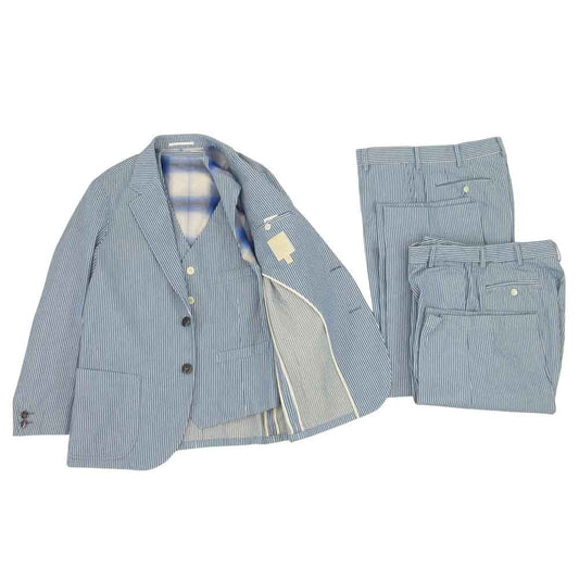 The Stylist Japan ザスタイリストジャパン ストライプ フォーピース セットアップ ジャケット ベスト パンツ ショーツ セット ライトブルー系 M【中古】