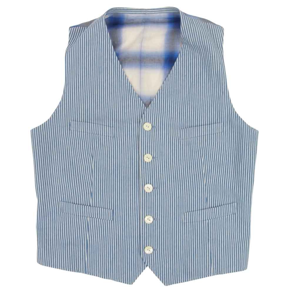 The Stylist Japan ザスタイリストジャパン ストライプ フォーピース セットアップ ジャケット ベスト パンツ ショーツ セット ライトブルー系 M【中古】