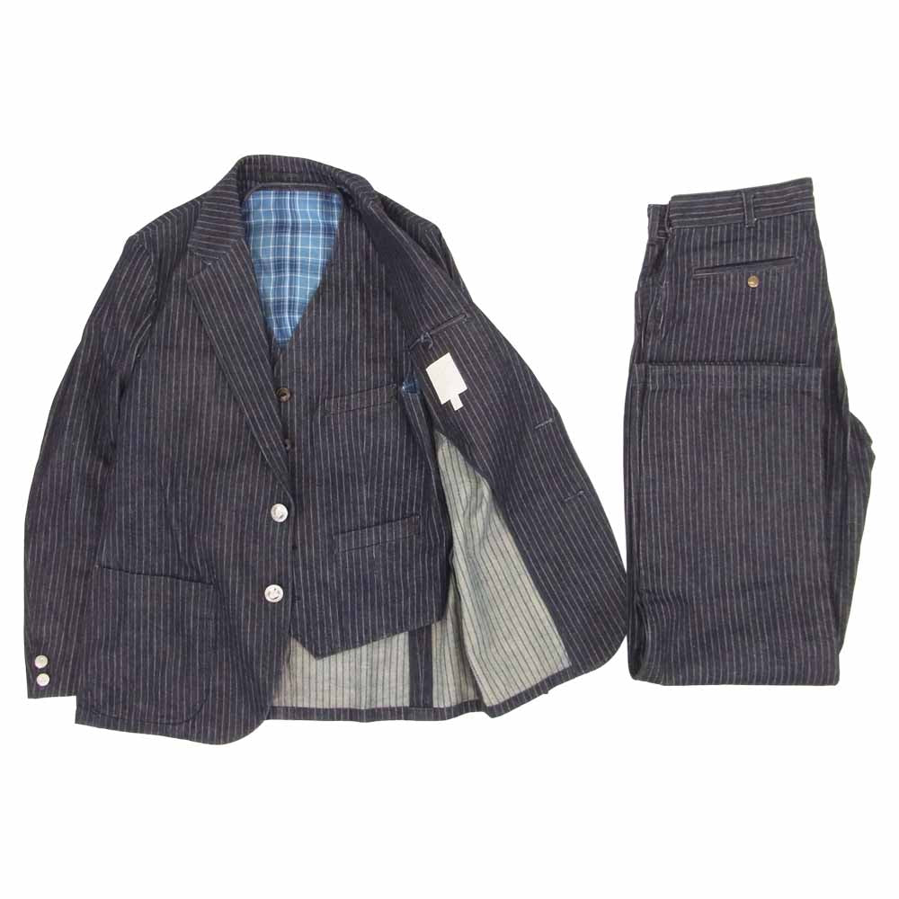 The Stylist Japan ザスタイリストジャパン ストライプ デニム スリーピース セットアップ スーツ インディゴブルー系 ボーダー M【中古】