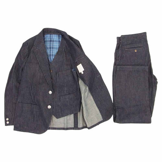 The Stylist Japan ザスタイリストジャパン ストライプ デニム スリーピース セットアップ スーツ インディゴブルー系 ボーダー M【中古】