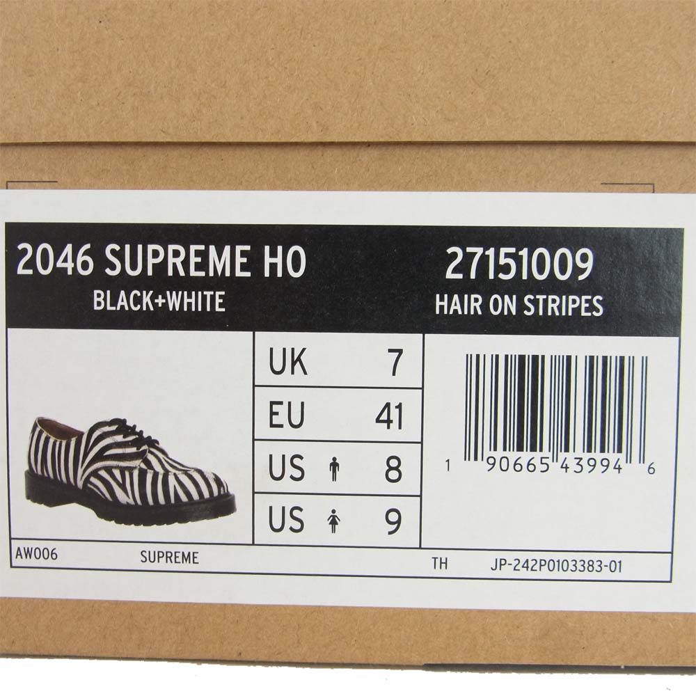 Supreme シュプリーム 21SS DR. MARTENS ドクターマーチン SPLIT TOE 5-EYE SHOE ZEBRA ブラック系 ホワイト系 UK7【新古品】【未使用】【中古】