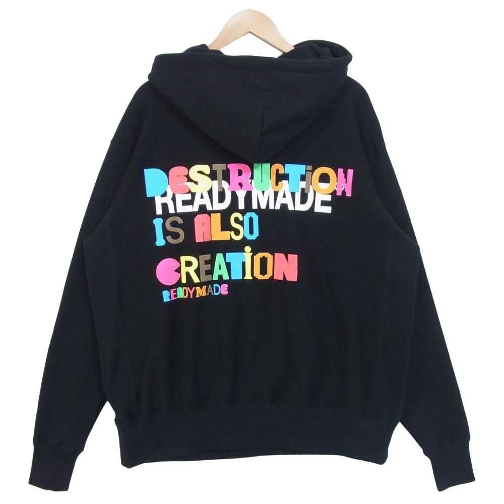 レディメイド 21SS COLLAPSED FACE HOODIE スマイル スウェット パーカ ブラック系 L【極上美品】【中古】