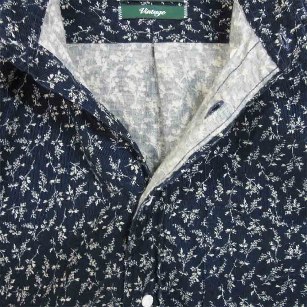 ギットマンブラザーズ 花柄 コーデュロイ ボタンダウン シャツ ダークネイビー系 L【中古】
