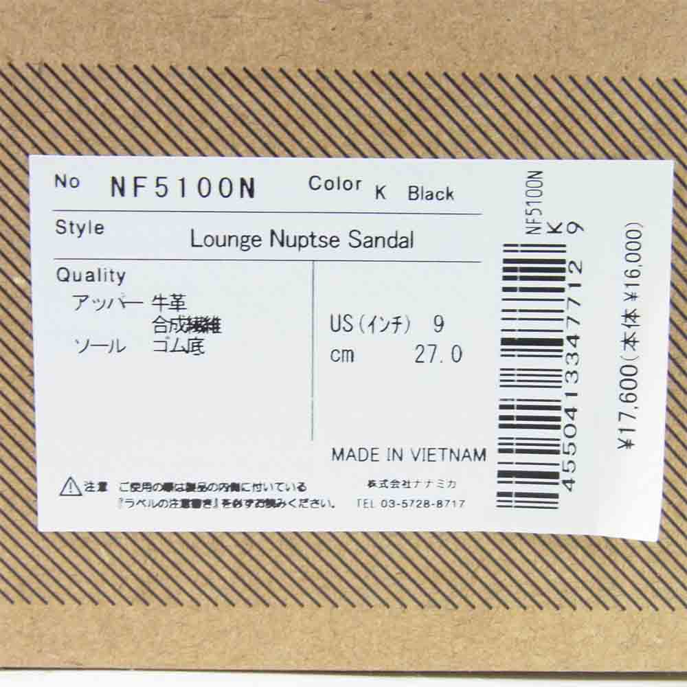 THE NORTH FACE ノースフェイス 21SS NF5100N PURPLE LABEL パープル レーベル Lounge Nuptse Sandal ラウンジ ヌプシ サンダル ブラック系 27cm【新古品】【未使用】【中古】
