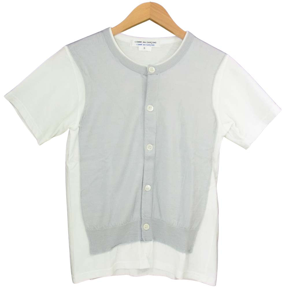 COMME des GARCONS コムデギャルソン コムコム イタリア製 S14T015 カーディガン ドッキング 半袖 カットソー グレー×白 S【中古】