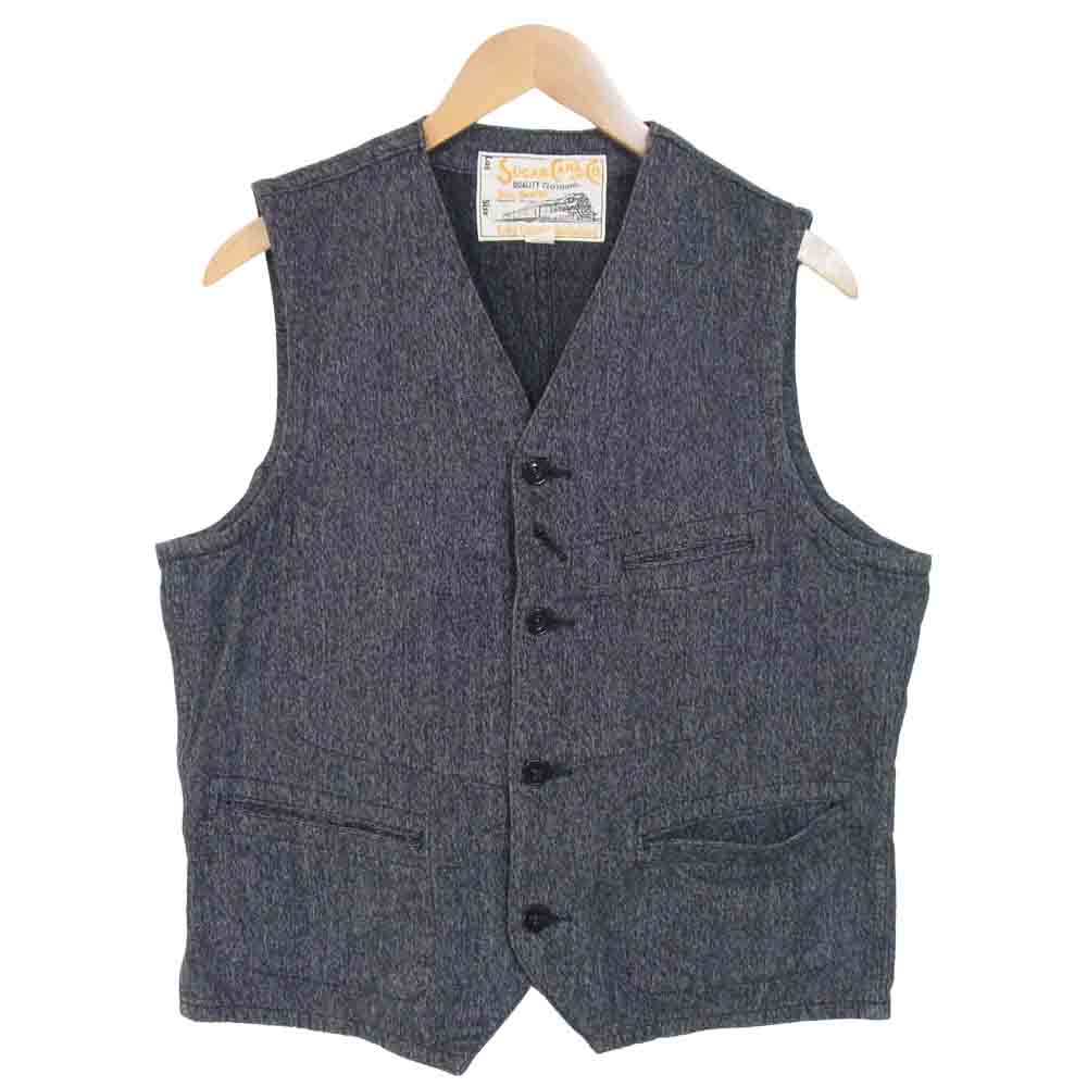 SUGAR CANE シュガーケーン ベスト３ポケット StarDenim ボタン 胸ポケット ブラック系 40【中古】