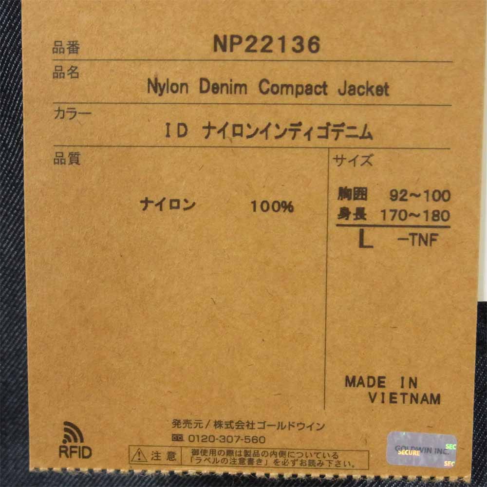 THE NORTH FACE ノースフェイス NP22136 国内正規品 Nylon Denim Compact Jacket ナイロン デニム コンパクト ジャケット インディゴブルー系 L【新古品】【未使用】【中古】