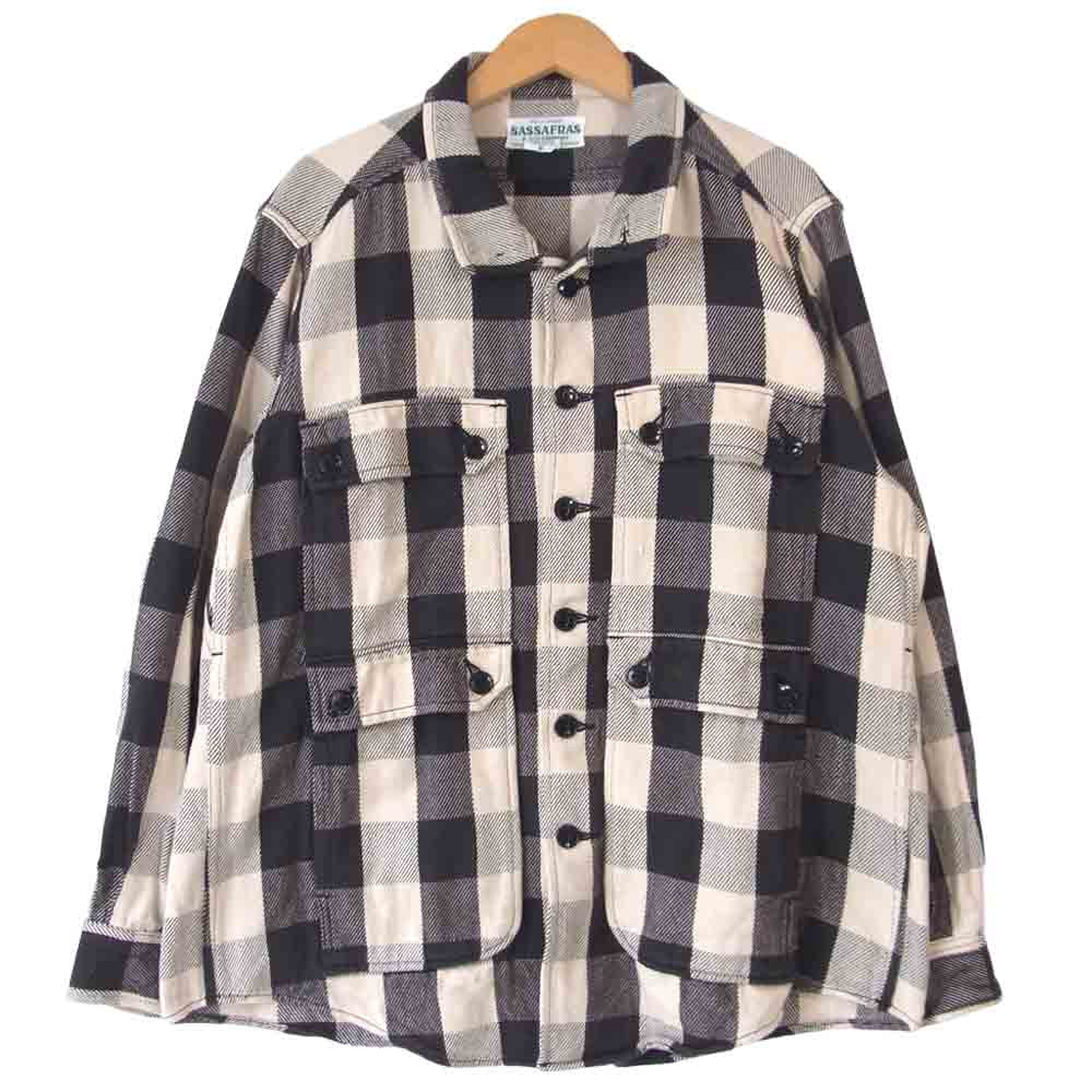 SASAFRAS ササフラス Botanical Eagle Scout Half Heavy Twill ボタニカル イーグル スカウト ハーフ ヘビーツイル チェック シャツ ジャケット 黒×生成り S【中古】