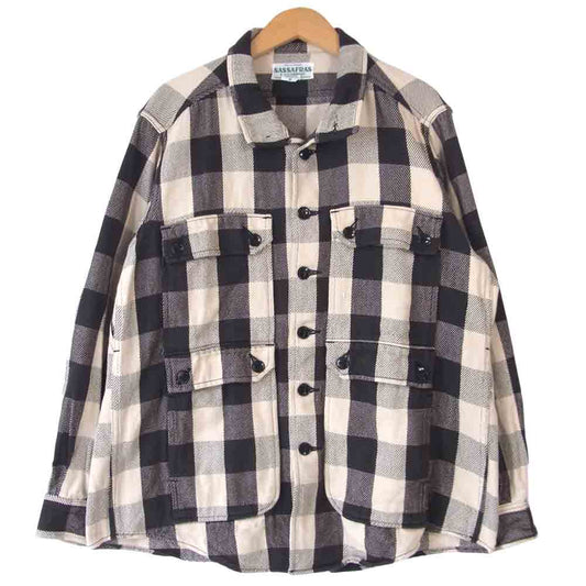 SASAFRAS ササフラス Botanical Eagle Scout Half Heavy Twill ボタニカル イーグル スカウト ハーフ ヘビーツイル チェック シャツ ジャケット 黒×生成り S【中古】