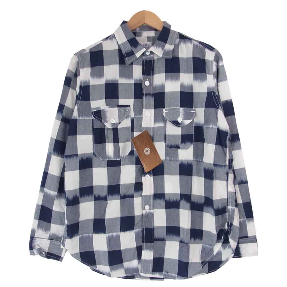 POST OVERALLS ポストオーバーオールズ 1256-1B Cruzer Shirts 2 クルーザー シャツ 白×紺 M【新古品】【未使用】【中古】
