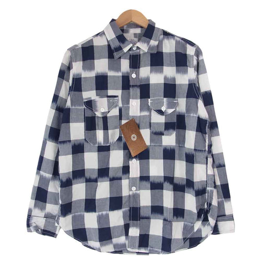 POST OVERALLS ポストオーバーオールズ 1256-1B Cruzer Shirts 2 クルーザー シャツ 白×紺 M【新古品】【未使用】【中古】