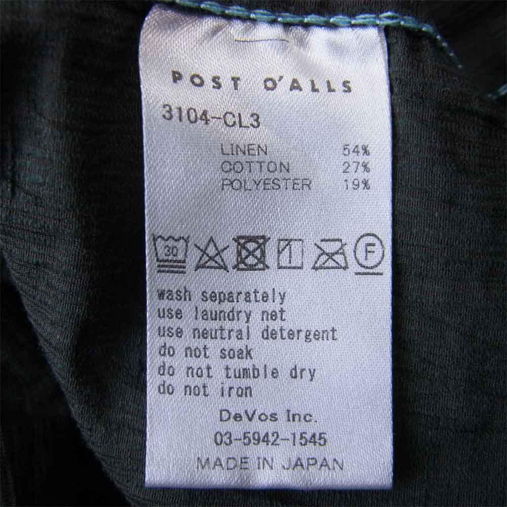 POST OVERALLS ポストオーバーオールズ 3104-CL3 WALKABOUT 2 ウォークアバウト 長袖 シャツ ジャケット グリーン グリーン系 S【新古品】【未使用】【中古】