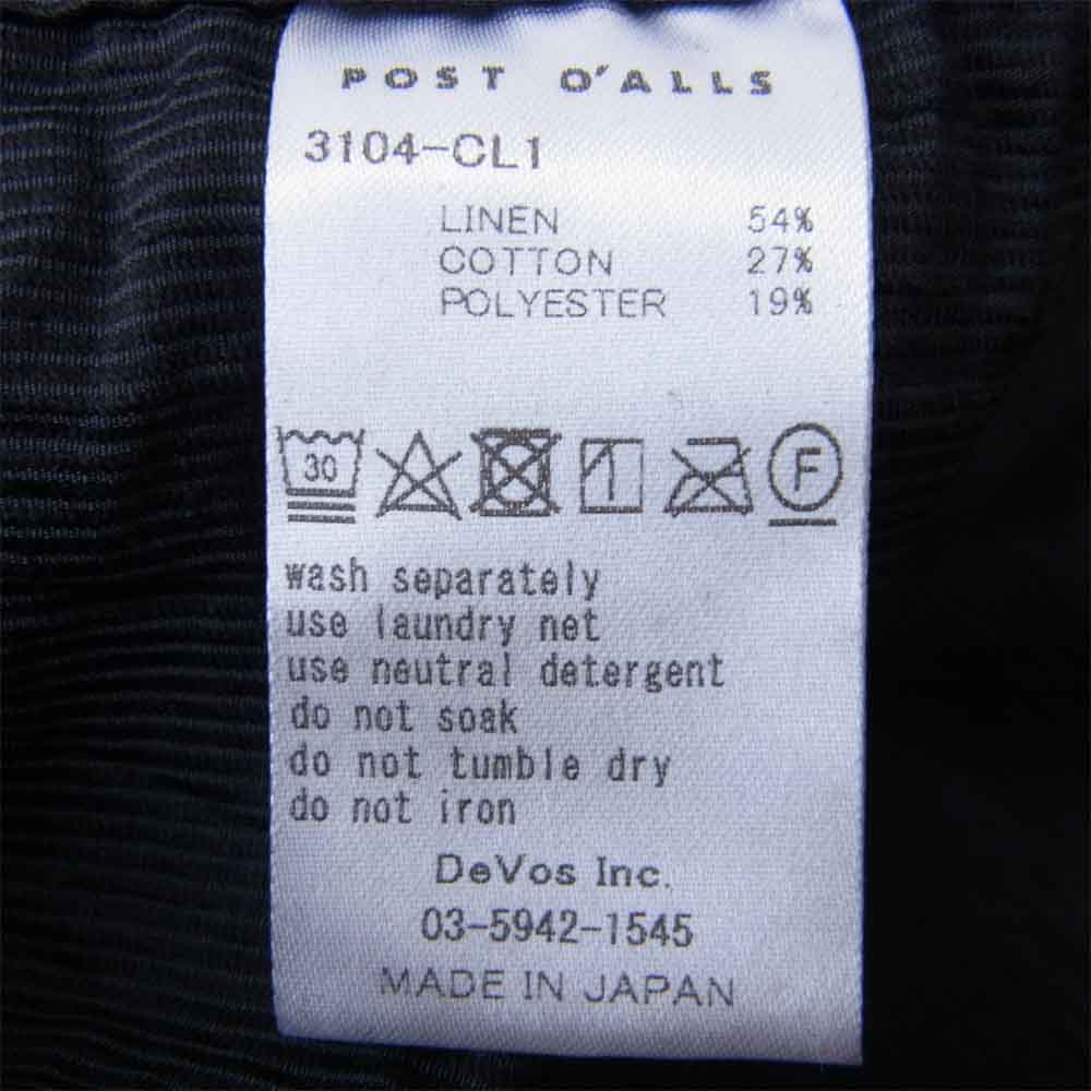 POST OVERALLS ポストオーバーオールズ 3104-CL1 WALKABOUT 2 ウォークアバウト 長袖 シャツ ジャケット ブラック ブラック系 S【新古品】【未使用】【中古】
